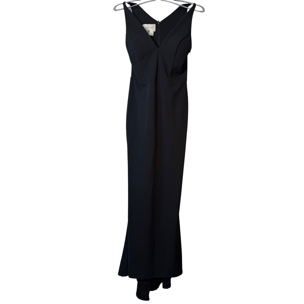 Anthropologie BHLDN Maxi Dress Women 8 Black Formal V-Neck High-Low Sleeveless